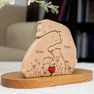 Floral Bear Family - Personalized Family Wooden Puzzle - Gift For Family, Mother's Day, Father's Day Gift