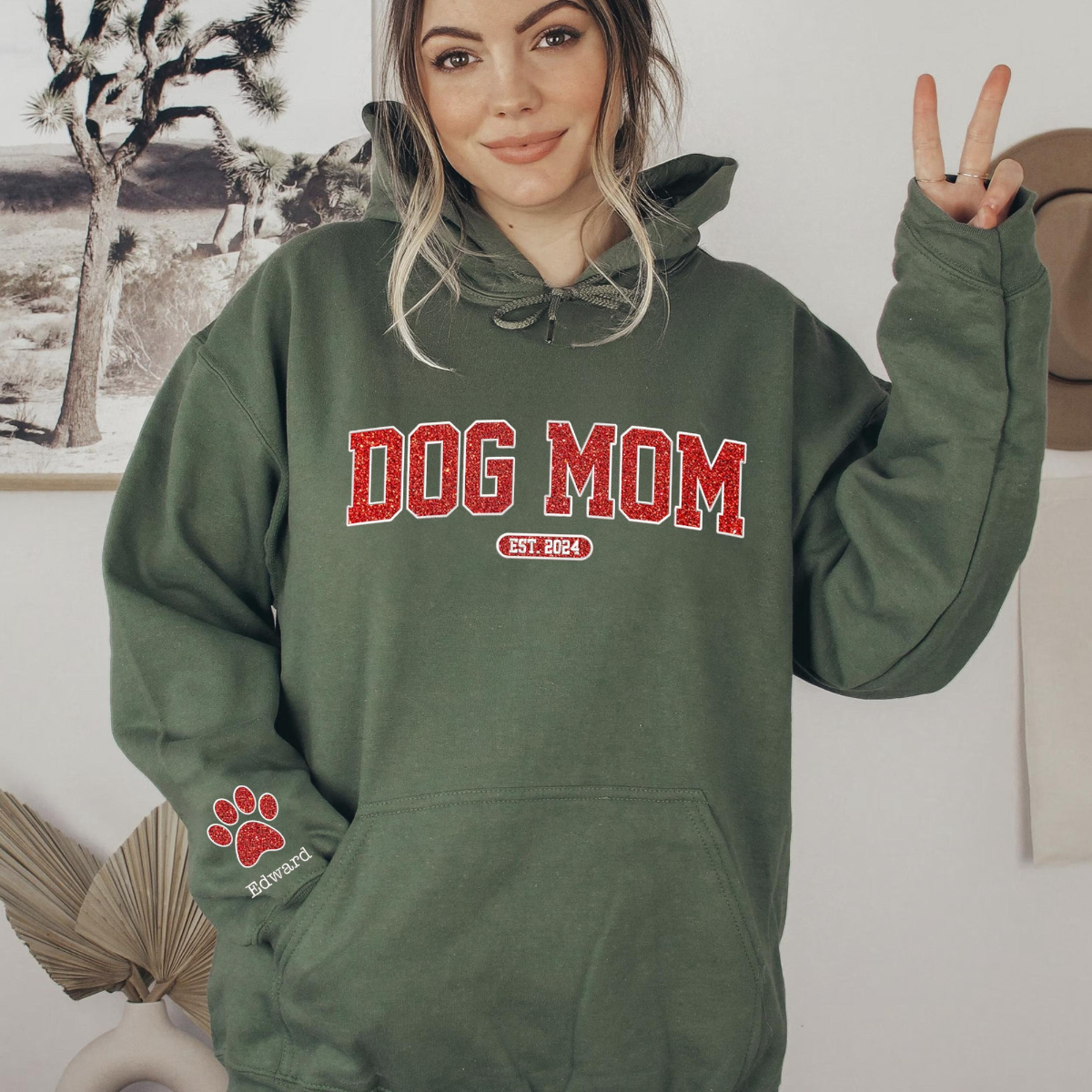 Personalized Dog Mom Embroidered Glitter Sweatshirt, Custom Nana Embroidered Dog Mama Crewneck Sweatshirt, Dog Mom Gifts, Dog Lover Gifts