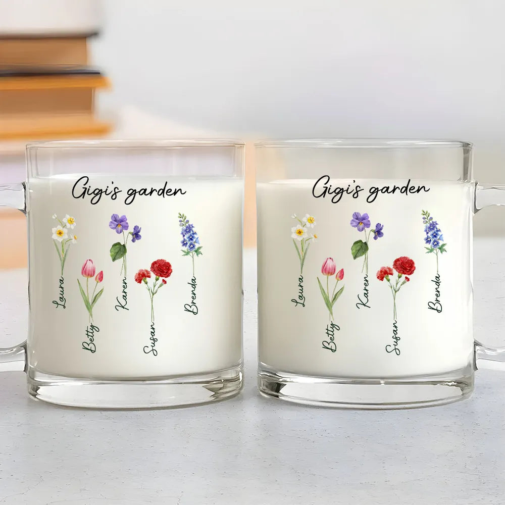 Grandma Mom's Garden Birth Month Flower - Personalized Glass Mug - Gift For Mother, Grandma, Mother's Day, Birthday Gift