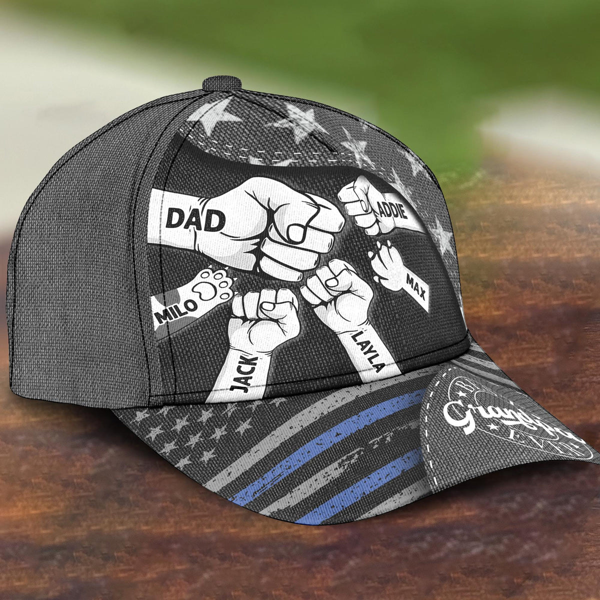 Personalized Fist Bump Daddy Grandpa Classic Cap, Cap For Grandpa, Hat For Husband, Father's Day Gift For Dad, USA Flag Themed Dad Cap
