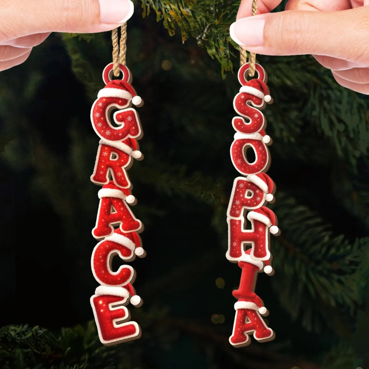 Red Santa Hat Custom Christmas Letters, Personalized Ornament, Christmas Gift For Family