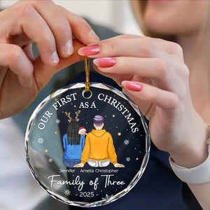 Our First Christmas As A Family Of Three - Personalized Crystal Ornament - Christmas Gift For New Parents, Family GIft