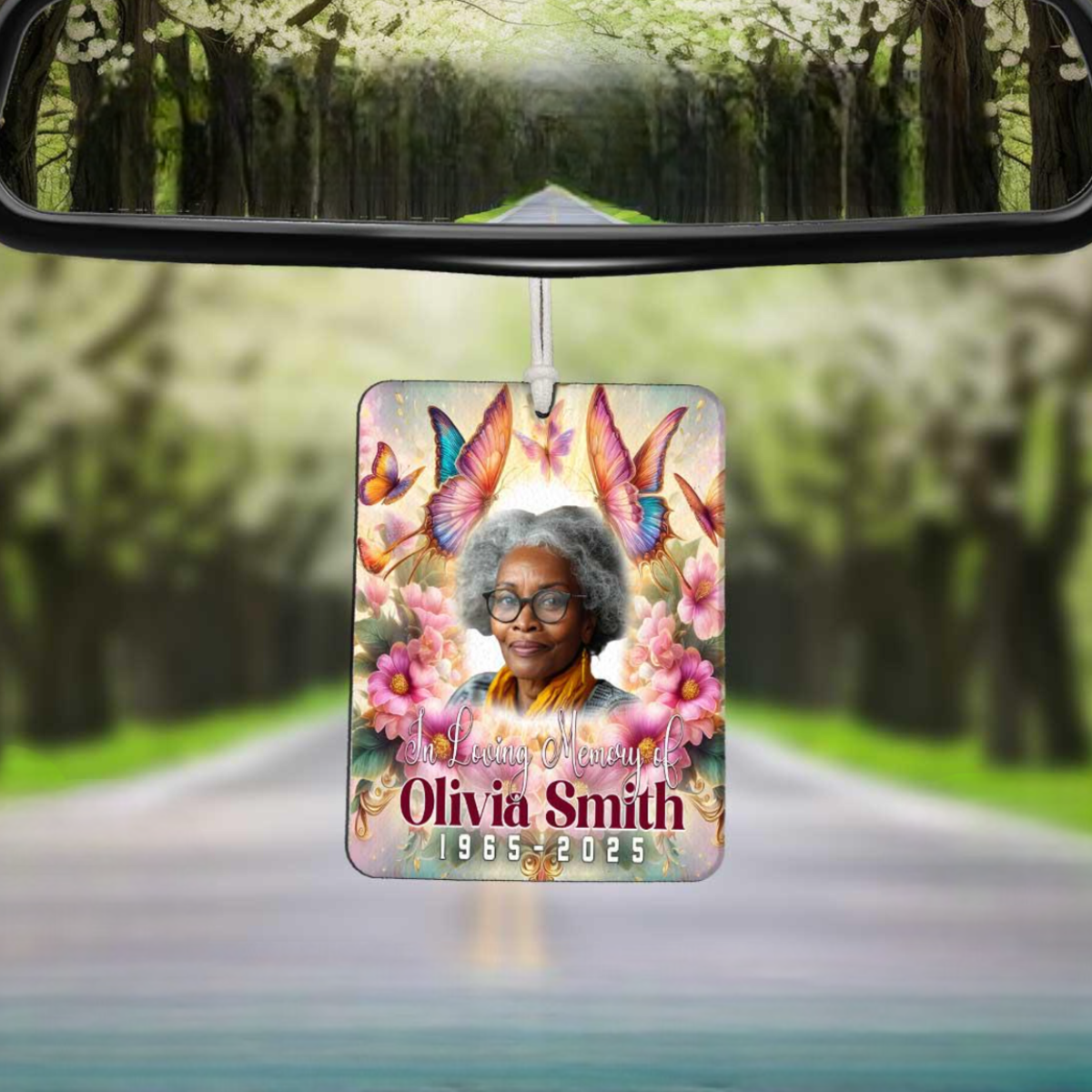 In Loving Memory Photo Car Freshener, Heavenly Butterfly Theme Memorial Freshie, Loss of Mom, Grandma, Sister, Aunt