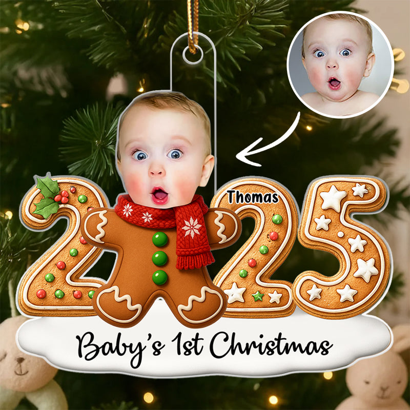 Baby Gingerbread Upload Photo Christmas - Personalized Acrylic Ornament - Christmas Gift For New Parent, Newborn Keepsake