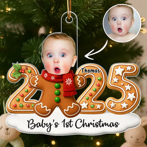 Baby Gingerbread Upload Photo Christmas - Personalized Acrylic Ornament - Christmas Gift For New Parent, Newborn Keepsake