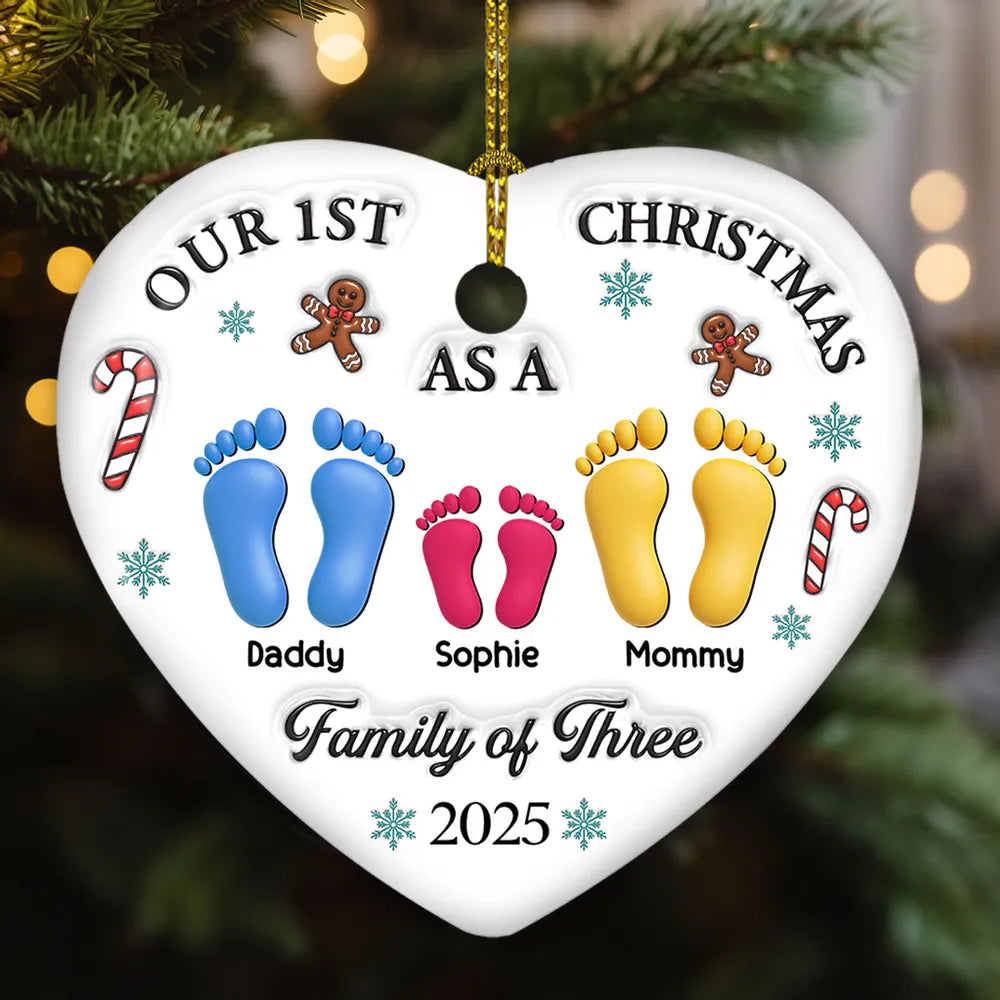 Family Colorful Footprints Our First Christmas - Personalized Ornament - Christmas Gift For Family