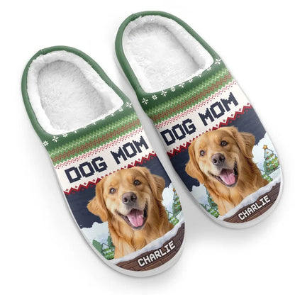 Custom Photo We Woof You A Merry Christmas - Personalized Fleece Slipper - Christmas Gift For Pet Owners