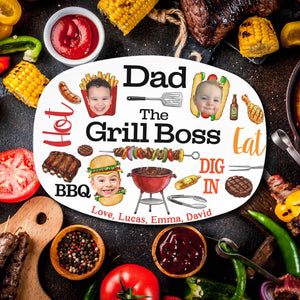 Personalized Dad Grilling Platter with Kids Faces, Funny Kids Face Platter, BBQ Dad Gift, The Grill Boss Plate, Fathers Day Gift for Husband
