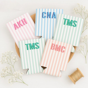 Monogram Bachelorette Slim Can Cooler, Personalized Name Coastal Bach Club Drink Sleeves, Beach Bachelorette Bridal Party Favors