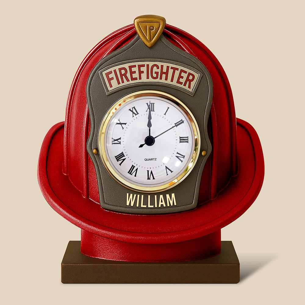 Firefighter Helmet Desk Clock Plaque - Personalized Acrylic Desk Clock - Gifts For Firefighter