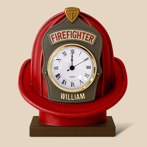 Firefighter Helmet Desk Clock Plaque - Personalized Acrylic Desk Clock - Gifts For Firefighter