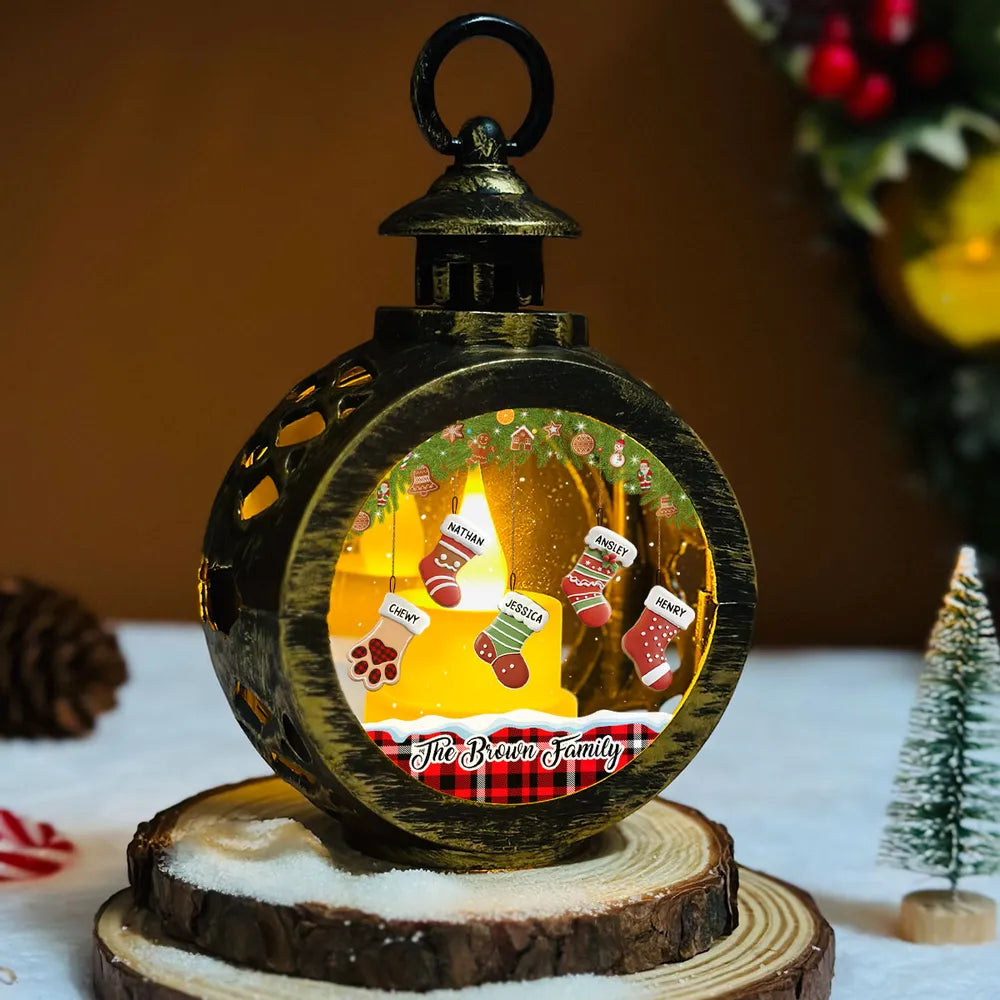 Family Cookie Stockings - Personalized Lantern LED Flameless Candle - Christmas Gift For Family