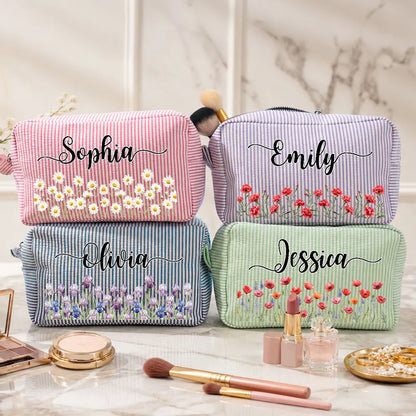 Born To Bloom - Personalized Makeup Bag - Gift For Sister, Bestie, Friend, Birthday Gift