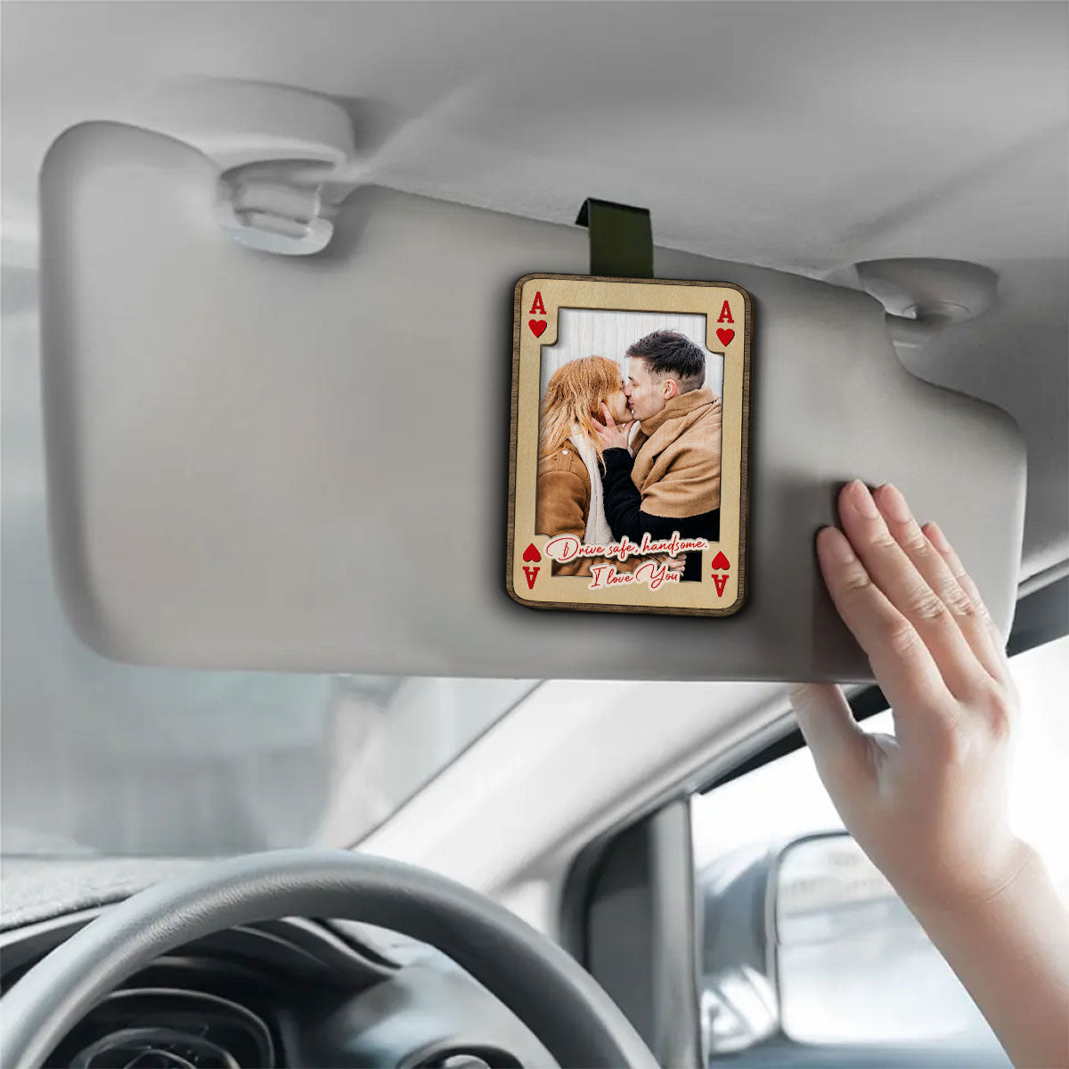 King And Queen Of Hearts - Personalized Car Visor Clip - Gift For Couple