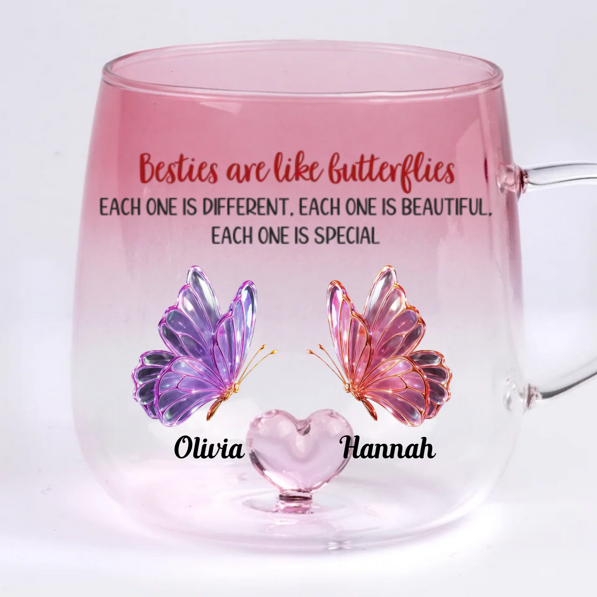 Sister Love Glass Butterflies - Personalized Gradient Glass Mug - Christmas Gift For Sisters, Besties