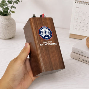 Custom School Logo - Personalized Pen Holder With Clock - Back To School Gift, Graduation Gift