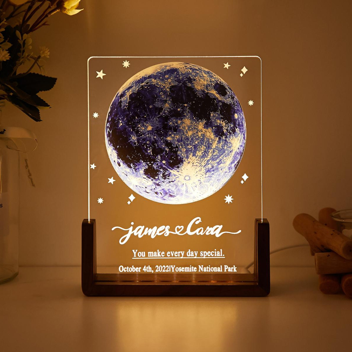 Custom Moon Phase Night light, Birthday Gift, Night Sky By Date, Valentines Days Gift Plaque for Him Her