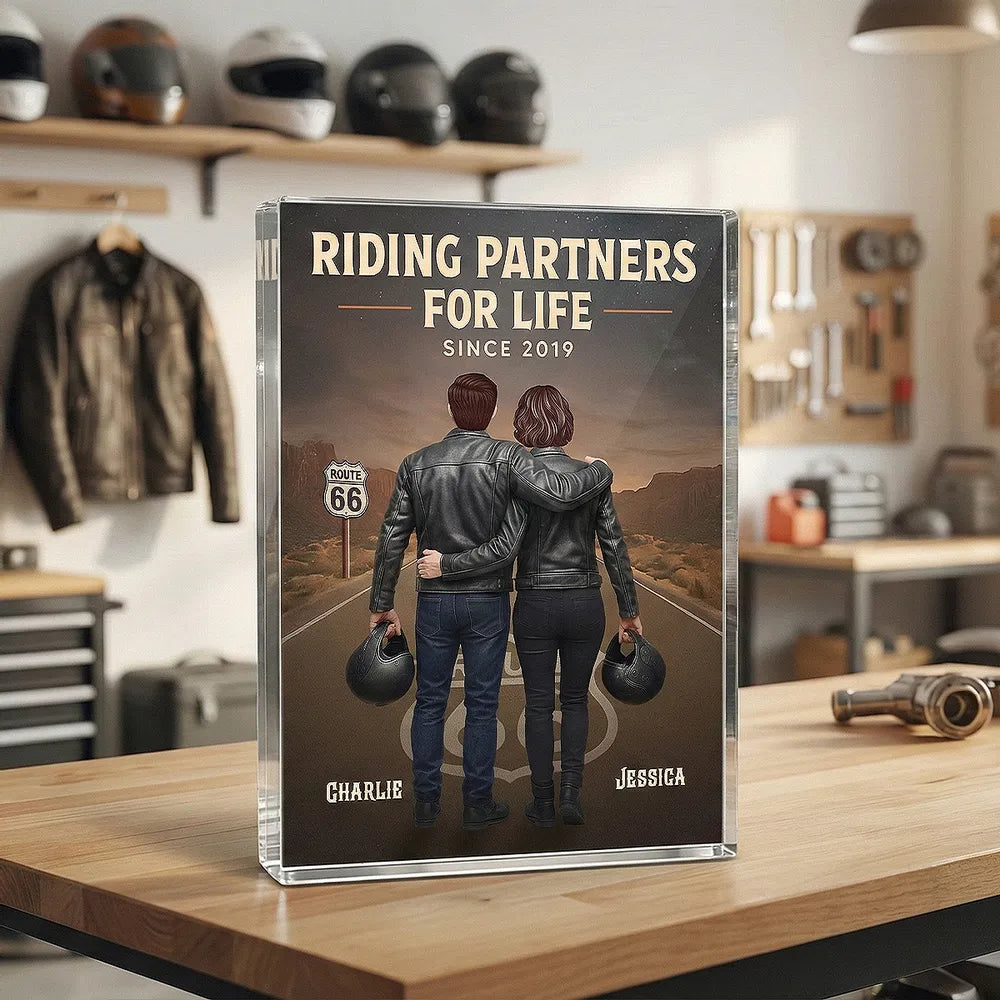 Route 66 Riding Partners For Life - Personalized Acrylic Block - Valentine's Gift, Anniversary Gift For Biker Couple