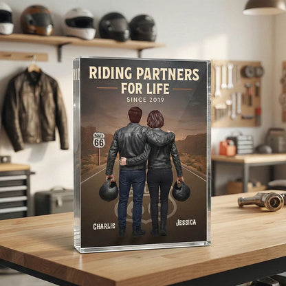 Route 66 Riding Partners For Life - Personalized Acrylic Block - Valentine's Gift, Anniversary Gift For Biker Couple