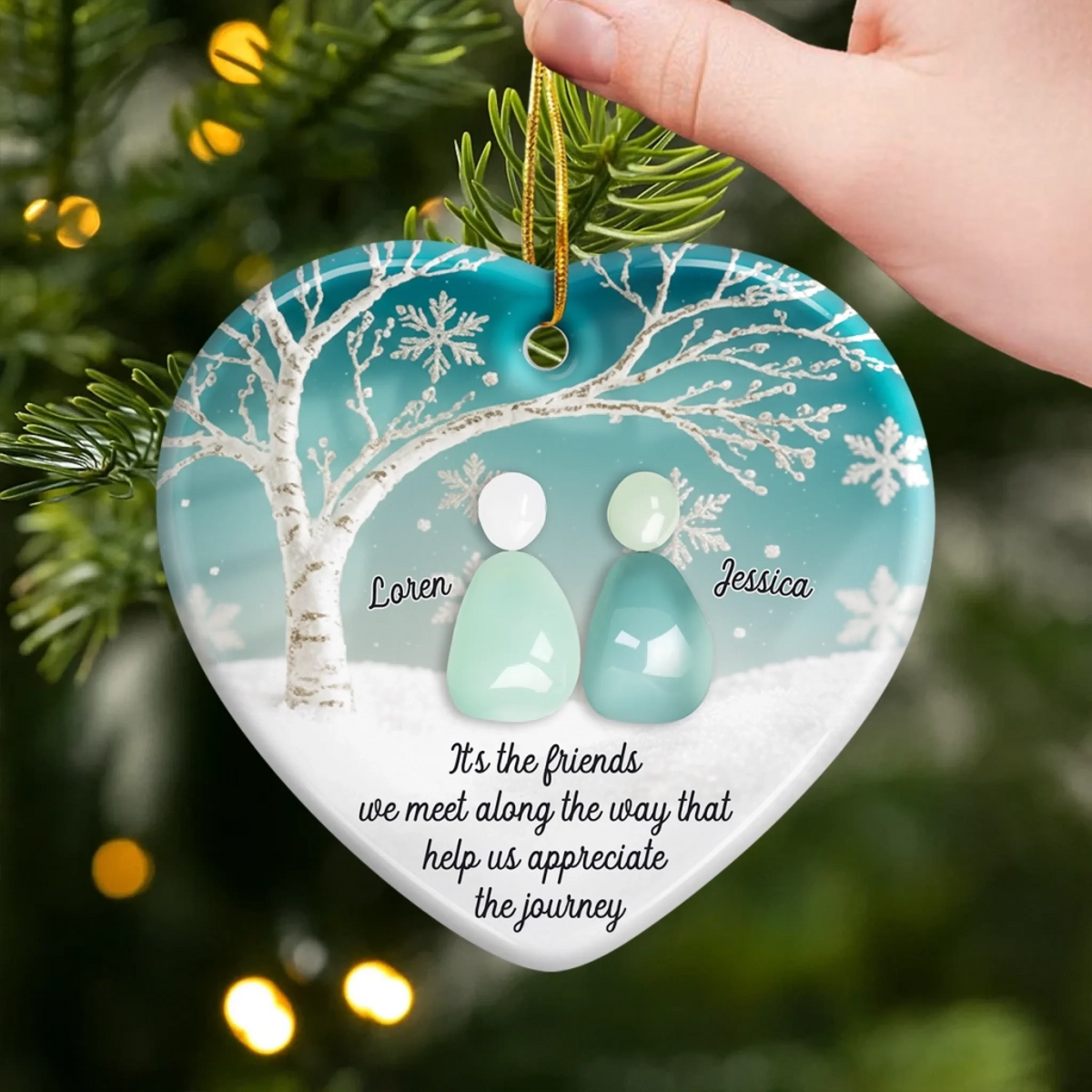 Sea Glass Friends Under Winter Tree - Personalized Ornament - Christmas Birthday Gifts Besties, Sisters
