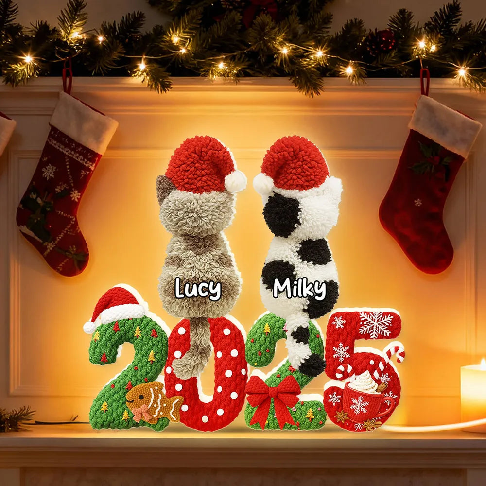 2025 Cat Lovers 3D Faux Yarn Effect - Personalized Acrylic Light Box - Christmas Gift for Cat Moms, Cat Dads