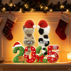2025 Cat Lovers 3D Faux Yarn Effect - Personalized Acrylic Light Box - Christmas Gift for Cat Moms, Cat Dads