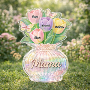 Custom Tulips Acrylic Block, Personalized Mother s Day Gift for Mom & Grandma with Kids' Names
