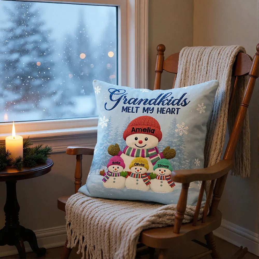 Christmas Snowman My Grandkids Melt My Heart - Personalized Pillow - Christmas Gift For Grandmas