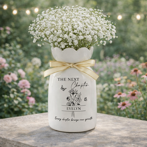 Personalized Birth Month Flower The Next Chapter Ceramic Vase, Custom Name Flower Vase, Class of 2026 Keepsake, College Graduate Gift,Grad Gift