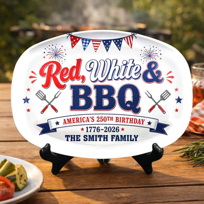 Red, White & BBQ - Personalized Platter - America 250th Anniversary Gifts For Family