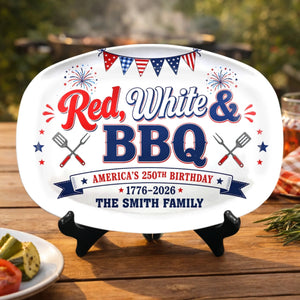 Red, White & BBQ - Personalized Platter - America 250th Anniversary Gifts For Family