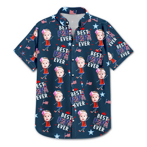 Custom Photo Stars & Stripes Best Dad Mom Grandpa Grandma Ever - Personalized Hawaiian Shirt - Gift For Dad Grandpa, Father's Day Gift