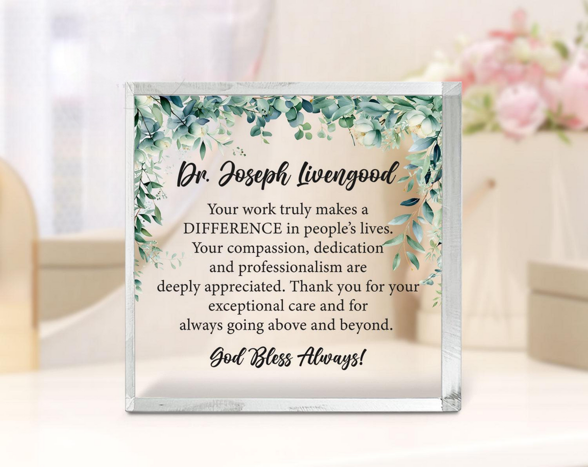 Personalized Doctor Gift, Square Acrylic Thank You Plaque, Custom Retirement Gift