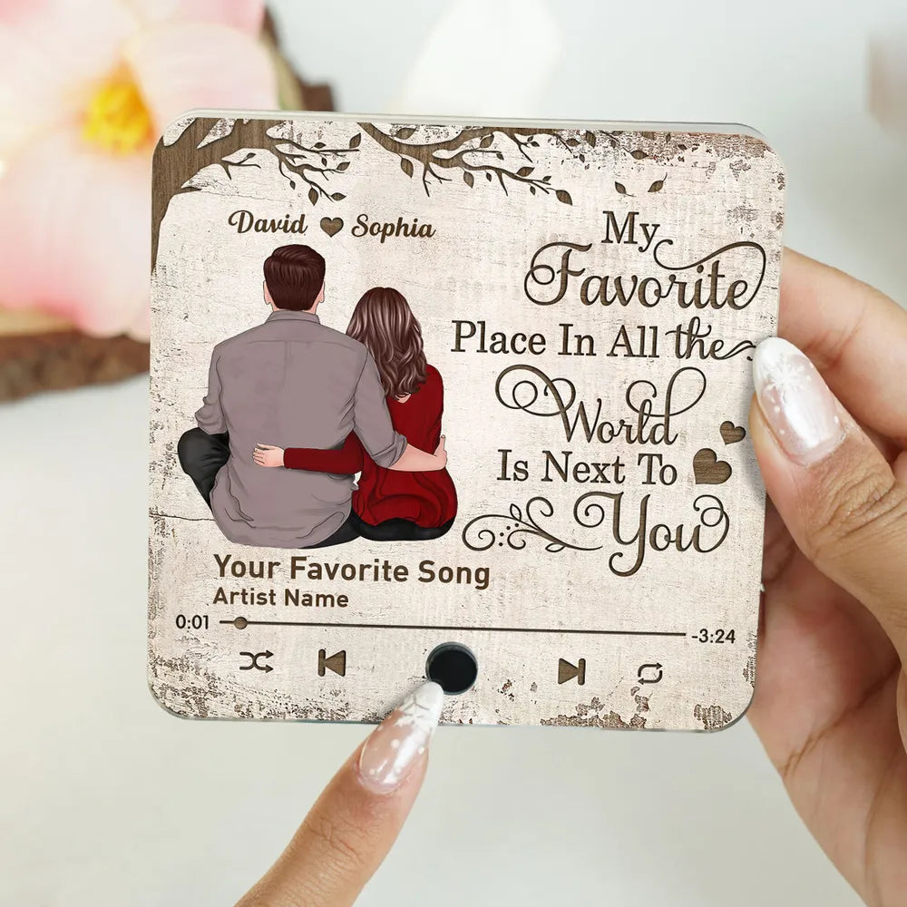 My Favorite Place In All The World Is Next To You - Personalized Music Fridge Magnet - Gift For Couple, For Him, For Her, Anniversary Gift