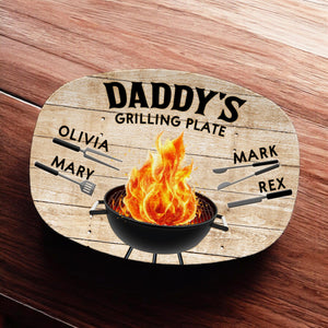 Custom Father s Day Grilling Platter Personalized BBQ Plate with Kids' Handprint, Funny Dad Gift, Daddy Serving Tray, The Grilling Master