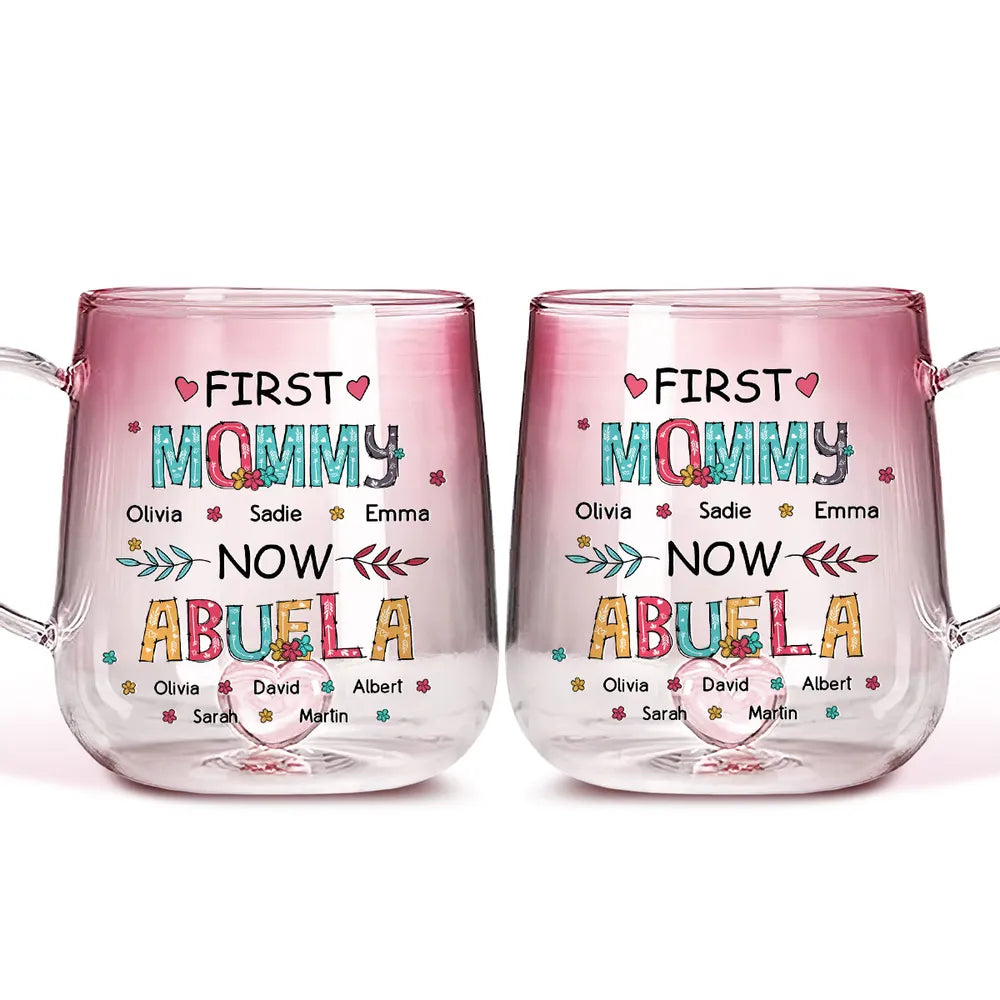 First Mom Now Grandma - Personalized Gradient Glass Mug - Gift For Grandma, Mother's Day Gift