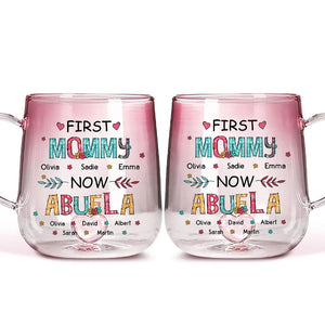 First Mom Now Grandma - Personalized Gradient Glass Mug - Gift For Grandma, Mother's Day Gift