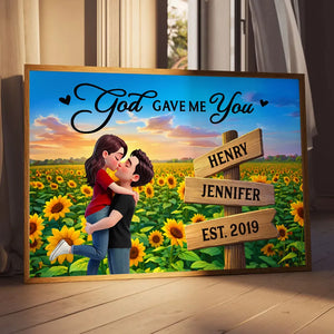 Sunflower Kissing Couple - Personalized Canvas - Anniversary Gift, Valentine's Day Gift For Couple