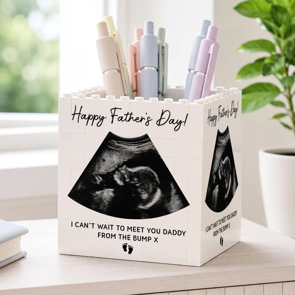 Dad To Be Gift From The Bump, Father's Day Building Block Pen Holder, First Fathers Day Gift For New Dad, Ultrasound Keepsake, New Baby Gift
