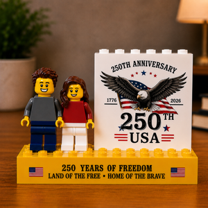 Personalized USA 250th Anniversary Mini Figure Display Box, Custom Brick Figures, Independence Day 1776-2026 Keepsake Gift