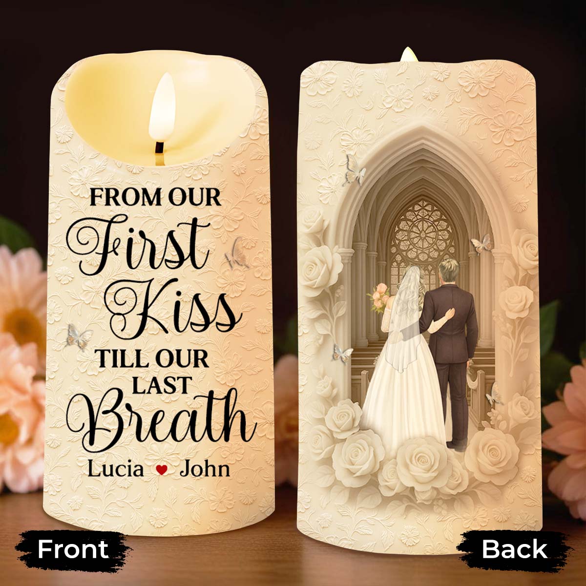 From Our First Kiss Till Our Last Breath, Personalized LED Flameless Candle, Gift For Couple, Wedding Gift