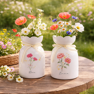 Personalized Birth Flower Ceramic Vase, Zodiac Sign Flower Vase, Custom Name Vase, Birthday Gift for Mom, Astrology Gift, Floral Home Decor
