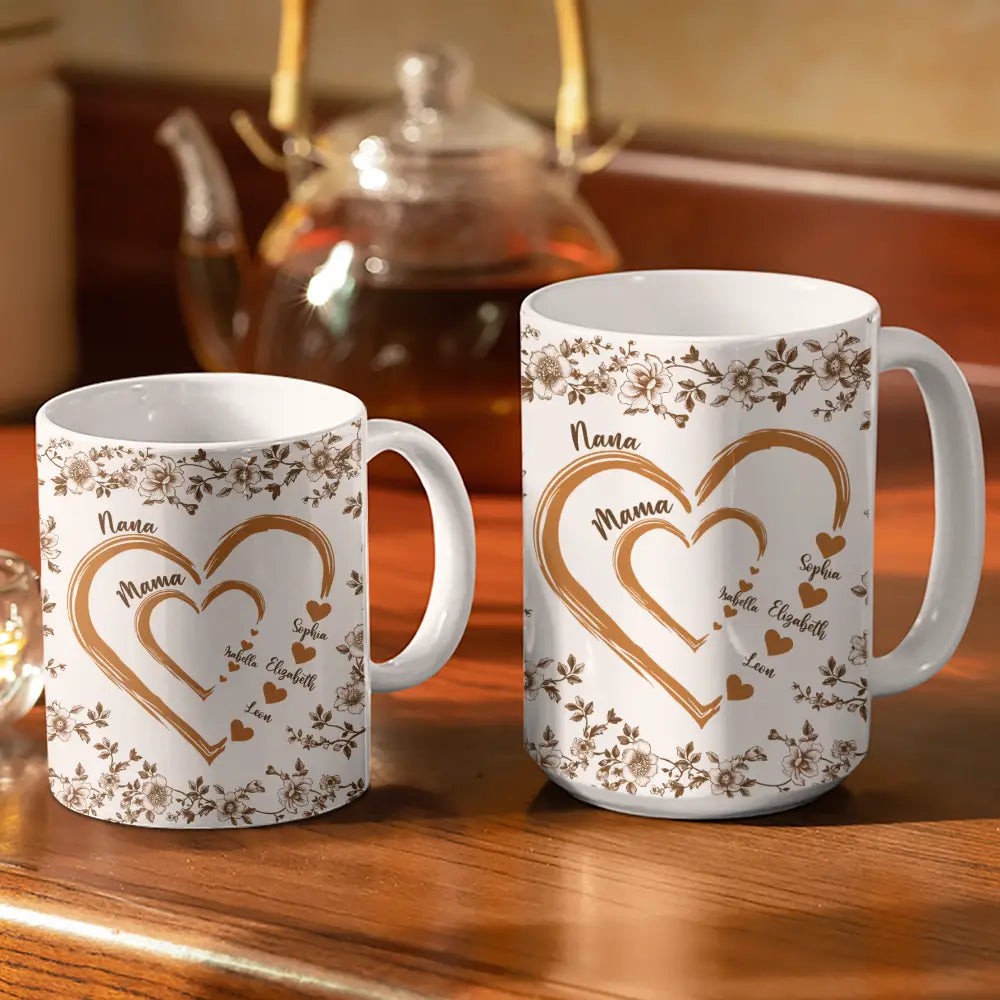 Mom Grandma Toile De Jouy Pattern - Personalized Mug - Gift For Mom, Gift For Grandma