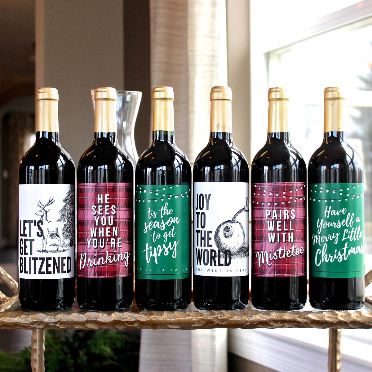 6 Wine Bottle Labels for Christmas Party Decorations and Favors - Perfect for Holiday Party and Gifts for Teachers, Family, and Friends