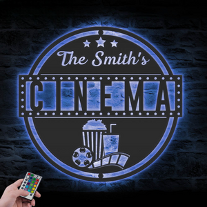 Custom Movie And Popcorn Metal Wall Art LED Light Personalized Family Cinema Home Theater Name Sign Home Decor Man Cave Decoration Birthday