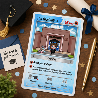 Custom PKM Graduation Card, Pixel Style Diploma Card, Grad Gift for Game Lovers, Custom Class of 2026 Gift, Grad Keepsake