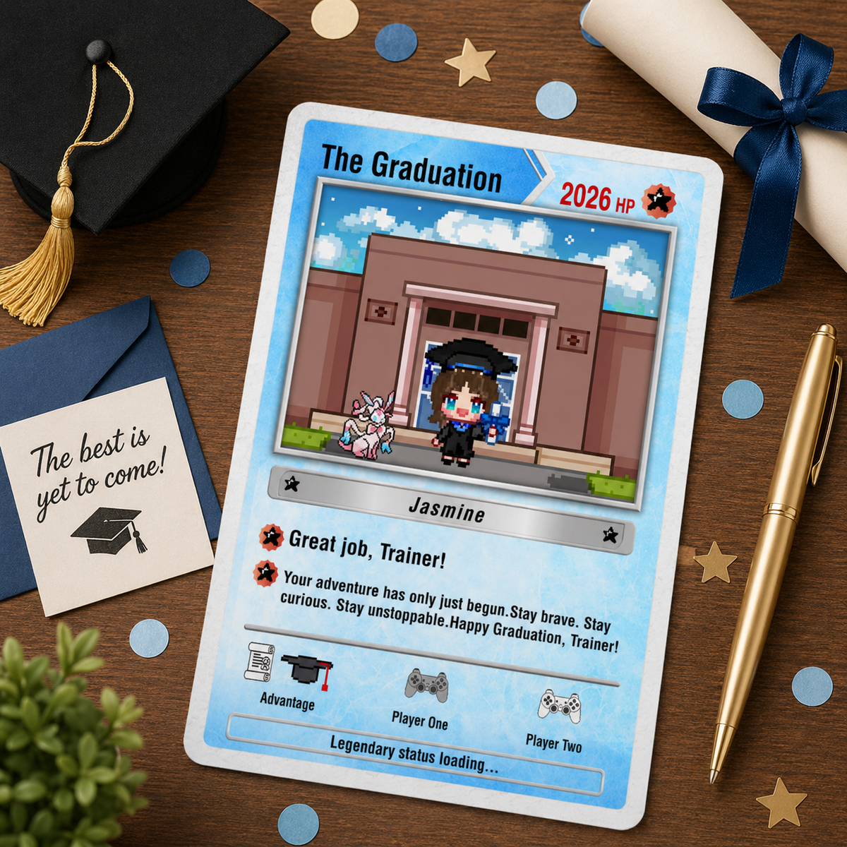 Custom PKM Graduation Card, Pixel Style Diploma Card, Grad Gift for Game Lovers, Custom Class of 2026 Gift, Grad Keepsake