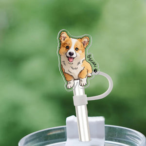 Personalized Pet Lovers Gift, Custom Dog Cat Portrait Straw Topper, Dog Cat Photo Straw Cover, Gift For Dog Mom Cat Mom