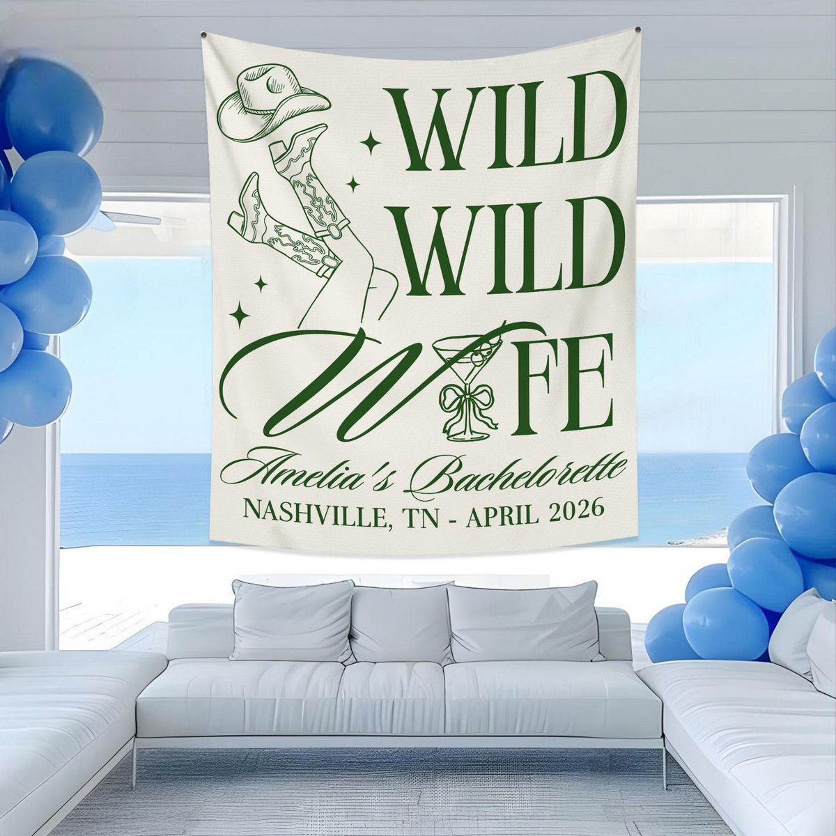 Personalized Wild Wild Wife Bachelorette Tapestry, Custom Western Bachelorette Banner, Cowgirl Bachelorette Photo Backdrop,Bach Party Favors
