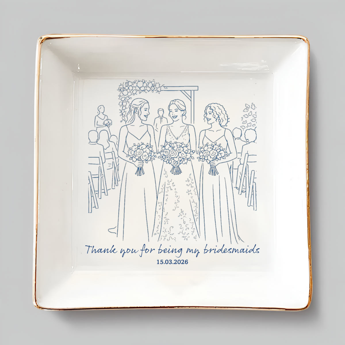Custom Photo Bridesmaid Jewelry Plate - Personalized Wedding Party Gift - Ceramic Ring Dish for Bridesmaids